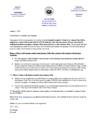 Return to Campus Plan Update for Parents
